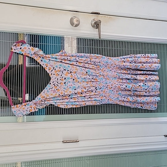 Ramy Brooke Printed Angelina Dress Floral Smocked Waist Ruffle Straps Sz L - Picture 4 of 11